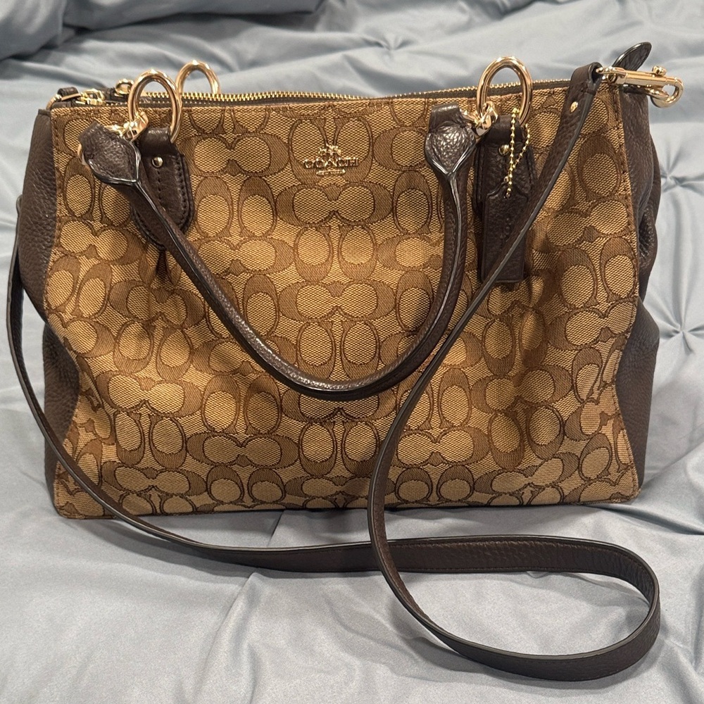 Coach Tan/Brown Signature Colette Carryall w/original removable crossbody strap
